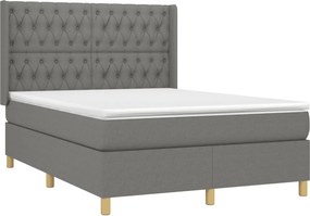 vidaXL Κρεβάτι Boxspring με Στρώμα Σκούρο Γκρι 140x200 εκ Υφασμάτινο