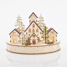 Eurolamp Διακοσμητικό Χωριό Ξύλινο Φωτιζόμενο Με 6 Θερμά Λευκά LED 25x12.5x16.5cm Μπαταρίας 600-40398