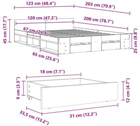 ΠΛΑΙΣΙΟ ΚΡΕΒΑΤΙΟΥ ΜΕ ΣΥΡΤΑΡΙΑ SONOMA ΔΡΥΣ 120X200ΕΚ. ΕΠΕΞ. ΞΥΛΟ 3280757