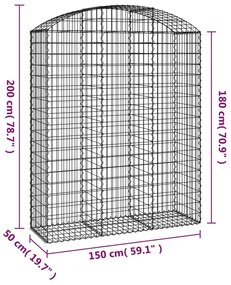 Συρματοκιβώτιο Τοξωτό 150x50x180/200εκ. από Γαλβανισμένο Χάλυβα - Ασήμι