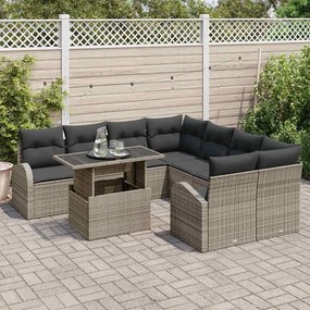 vidaXL Σετ Καναπέ Κήπου με μαξιλάρι 9 pcs Γκρι Πολυ ράταν