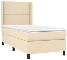 vidaXL Κρεβάτι Boxspring με Στρώμα & LED Κρεμ 90x190 εκ. Υφασμάτινο