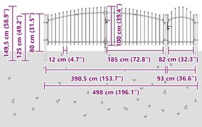vidaXL Πύλη Κήπου Μαύρο 100 x 500 cm