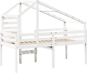 vidaXL Κρεβάτι Υπερυψωμένο με Οροφή Λευκό 90x200 εκ. Μασίφ Ξύλο Πεύκου