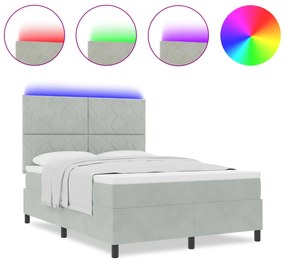 vidaXL Κρεβάτι με Στρώμα & LED Light Grey 140x190 cm Βελούδο