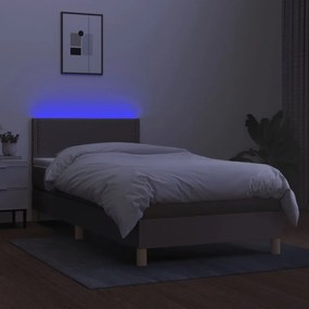 vidaXL Κρεβάτι Boxspring με Στρώμα & LED Taupe 90x200 εκ. Υφασμάτινο