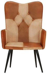 vidaXL Πολυθρόνα Καφέ και Κρεμ από Γνήσιο Δέρμα