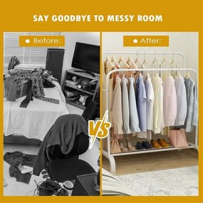 Διπλή Μεταλλική Κρεμάστρα Δαπέδου 110x55x150cm με 1 Ράφι - Άσπρο