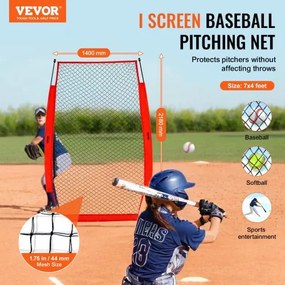 VEVOR I Screen Baseball for Batting Cage, 7x4 ft Baseball &amp; Softball Safety Screen, Body Protector Portable Batting Screen with Carry Bag &amp; Ground Stakes, Baseball Pitching Net for Pitchers Protection