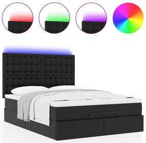 vidaXL Οθωμανικό κρεβάτι με στρώμα & LEDs Μαύρο Συνθετικό δέρμα