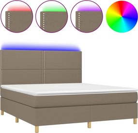 vidaXL Κρεβάτι Boxspring με Στρώμα &amp; LED Taupe 180x200 εκ. Υφασμάτινο