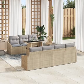 vidaXL Σετ Κήπου 8 Τεμαχίων με Μαξιλάρια Μπεζ από Πολυ Ράτταν