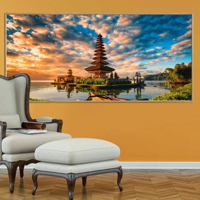 Πίνακας σε Plexiglass με Θέμα &#8220;Pura Ulun Danu Bratan&#8221; σε ξύλινη Κορνίζα με ρυθμιζόμενο Φώς - 90cmx60cm