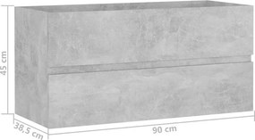 vidaXL Ντουλάπι Νιπτήρα Γκρι Σκυροδέματος 90x38,5x45εκ. από Επεξ. Ξύλο