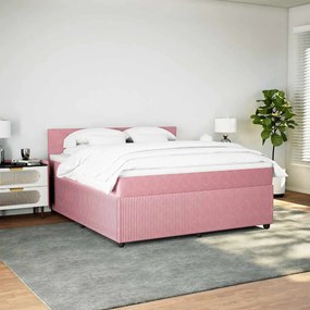 vidaXL Κρεβάτι Boxspring με Στρώμα Ροζ 180x200 εκ. Βελούδινο