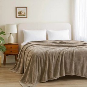 Κουβέρτα υπέρδιπλη μπεζ βελουτέ από 100% polyester 220x240εκ.
