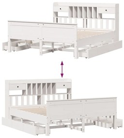 Κρεβάτι Βιβλιοθήκη Χωρίς Στρώμα 180x200 εκ Μασίφ Ξύλο Πεύκου - Λευκό