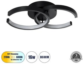 EVA 61067 Φωτιστικό Οροφής Design LED CCT 16W 1920lm 300° AC 220-240V-Εναλλαγή Φωτισμού μέσω Διακόπτη On/Off All In Globostar 61067 Μαύρο