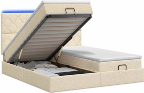 vidaXL Κρεβάτι Ottoman με Στρώμα και LED Κρεμ 180 x 200 cm Ύφασμα