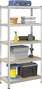 vidaXL Ραφιέρα 5 Επιπέδων Ασημί από Ατσάλι &amp; Επεξεργασμένο Ξύλο