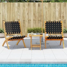 vidaXL Καρέκλες Κήπου Πτυσσόμενες 2 τεμ. με Τραπέζι Μαύρο Μασίφ Ξύλο