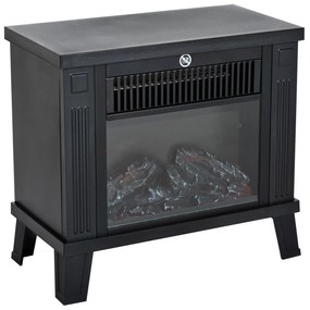 HOMCOM Ηλεκτρικό Τζάκι Ηλεκτρικό Τζάκι Σόμπα Τζάκι Επιτραπέζιο Τζάκι με Εφέ Φλόγας 600/1200W, Μέταλλο, Μαύρο, 34x17x31 cm