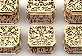 Σετ των 2 Intra απο ξύλο plywood 3mm-4mm πάχος - Διακοσμητικό κουτί δώρου με εξάγωνο  1 Δίασταση 15x15 cm INTRAFABR-82945091