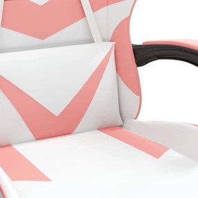 vidaXL Καρέκλα Gaming Περιστεφόμενη Υποπόδιο Λευκή &amp; Ροζ Συνθ. Δέρμα