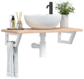 vidaXL Ράφι Νιπτήρα Τοίχου από Ατσάλι / Μασίφ Ξύλο Δρυός