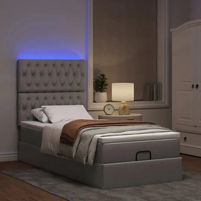 Οθωμανικό κρεβάτι με στρώμα &amp; LEDs Taupe 90x190cm ύφασμα - Μπεζ-Γκρι