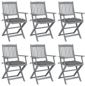 Καρέκλες Εξωτ. Χώρου Πτυσσόμενες 6 τεμ Ξύλο Ακακίας &amp; Μαξιλάρια - Γκρι