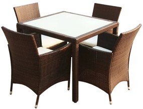 vidaXL Σετ Τραπεζαρίας Εξ. Χώρου 5 τεμ. Καφέ Συνθ. Ρατάν με Μαξιλάρια