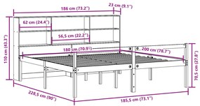 Κρεβάτι Βιβλιοθήκη Χωρίς Στρώμα 180x200 εκ Μασίφ Ξύλο Πεύκου - Λευκό