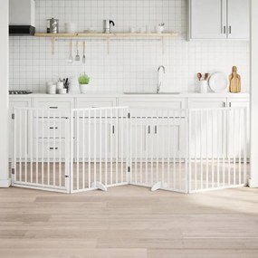 Πόρτα Σκύλου με Πόρτα Πτυσσόμενη 4 Πάνελ Λευκή 320 εκ. από Ξύλο Λεύκας