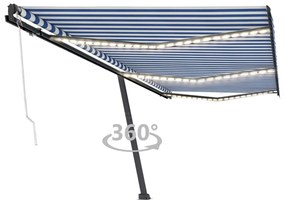 Τέντα Αυτόματη με LED & Αισθητήρα Ανέμου Μπλε/Λευκό 600x300 εκ.