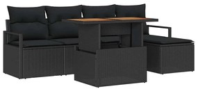 vidaXL Σέτ φαγητού για κήπο με μαξιλάρι 6 pcs Μαύρο, Καφέ