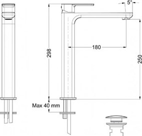 Eurorama Quadra Inox Finish 144309P – Μπαταρία επιτραπέζιου νιπτήρα