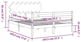 Πλαίσιο Κρεβατιού με Κεφαλάρι 140x190 εκ. από Μασίφ Ξύλο - Καφέ