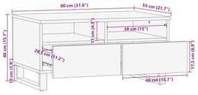 Τραπεζάκι Σαλονιού Καφέ/Μαύρο 80x55x40 εκ. Μασίφ Ξύλο Μάνγκο - Καφέ