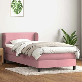 Κρεβάτι Boxspring με Στρώμα Ροζ 100x210 εκ. Βελούδινο - Ροζ