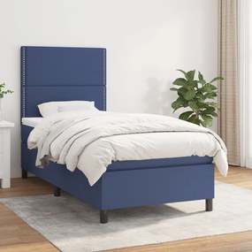 Κρεβάτι Boxspring με Στρώμα Μπλε 80x200 εκ. Υφασμάτινο