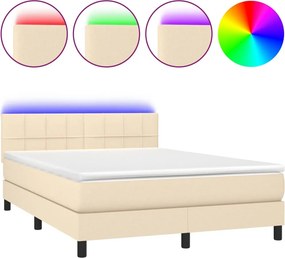 vidaXL Κρεβάτι Boxspring με Στρώμα &amp; LED Κρεμ 140x200 εκ. Υφασμάτινο