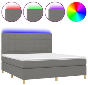 Κρεβάτι Boxspring με Στρώμα &amp; LED Σκ.Γκρι 160x200 εκ Υφασμάτινο - Γκρι