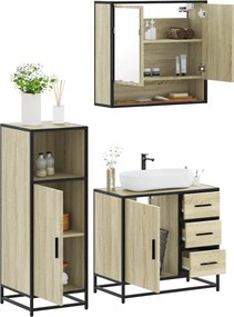 vidaXL Σετ Επίπλων Μπάνιου 3 Τεμαχίων Sonoma Δρυς Επεξεργασμένο Ξύλο