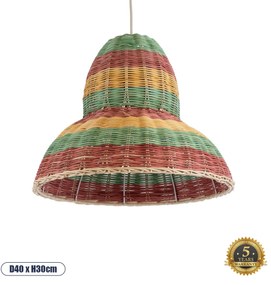 02057 GloboStar®  CABALLEROS 02057 Boho Κρεμαστό Φωτιστικό Καμπάνα Μονόφωτο 1 x E27 IP20 Πολύχρωμο Ξύλο - Μ40 x Π40 x Υ30cm