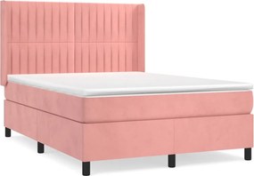 vidaXL Κρεβάτι Boxspring με Στρώμα Ροζ 140x190 εκ. Βελούδινο