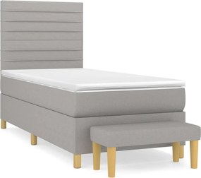 vidaXL Κρεβάτι Boxspring με Στρώμα Ανοιχτό Γκρι 100x200 εκ. Υφασμάτινο