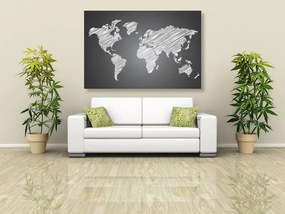 Εικόνα ενός παγκόσμιου χάρτη που εκκολάπτεται από φελλό σε ασπρόμαυρο - 90x60  color mix