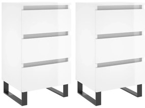 vidaXL Κομοδίνα 2 τεμ. Γυαλ. Λευκό 40x35x69 εκ. Επεξεργασμένο Ξύλο
