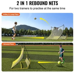 VEVOR Soccer Trainer, 2-IN-1 Portable Soccer Rebounder Net, 72&quot;x51&quot; Iron Soccer Practice Equipment, Sports Football Rebounder Wall with Portable Bag, Perfect for Team Solo Training, Passing, Volley